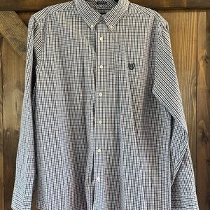 Chaps Navy and White Checkered Dress Shirt